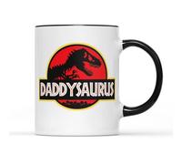 Daddysaurus,Tazza per tè, caffè, caffeina, T-Rex, dinosauro, papà, cinema, spettacoli, parco, logo, fossili, osso, clone, ambra, paleontologia, retrò, anni '90, regalo (manico nero prime)