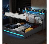 DADEA Letto baule 140 x 200 con LED e ripostiglio, letto matrimoniale per adulti con rete