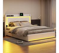 DADEA Letto baule 160 x 200 con LED e USB, letto adulto 160 x 200 con custodia, letto imbottito 160 x 200 cassapanca telaio letto con testiera imbottita LiT 2 persone con rete