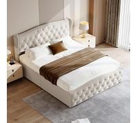 DADEA Letto baule 160 x 200 con rete, letto matrimoniale imbottito 160 x 200, Letto matrimoniale con testiera per adulti con ripostiglio LETTO imbottito 160x200 lettO imbottito (bianco, 160x 200