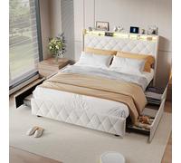 DADEA Letto Cassettone 140x200 con 4 Cassetti, Letto Matrimoniale 140×200 con LED e USB, Letti Matrimoniali Imbottiti con TestieraLetto Imbottito Matrimoniale conContenitore, Nessun Materasso