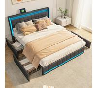 DADEA Letto Cassettone 140x200 con 4 Cassetti, Letto Matrimoniale con LED e USB, Letti Matrimoniali Imbottiti con Testiera PortaoggettiLetto Imbottito Matrimoniale con Contenitore, Nessun Materasso