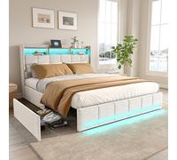 DADEA Letto Cassettone 160x200 con 4 Cassetti, Letto Matrimoniale con LED e USB, Letti Matrimoniali Imbottiti con Testiera PortaoggettiLetto Imbottito Matrimoniale con Contenitore, Nessun Materasso