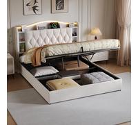 DADEA Letto Imbottito 140×190 con Cassaforte, Letto Matrimoniale Contenitore 140×190 con LED USB, Letti Matrimoniali Imbottiti con TestieraLetto Contenitore Imbottito con Stoccaggio Letti Imbottiti
