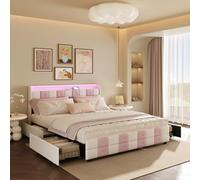 DADEA Letto imbottito 140 x 190 con 4 cassetti, letto imbottito 140 x 190 con LED USB, letto matrimoniale imbottito con illuminazione telaio Delit Cassetto con testa di lettoAdulto 2 posti con