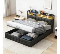 DADEA Letto imbottito 140 x 200 con cassaforte, letto imbottito 140 x 200 con LED, letti adulti cassapanca con ripostiglio, letto matrimoniale imbottito con illuminazione telaio Delit doppio baule con