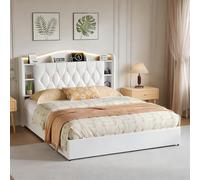 DADEA Letto Imbottito 160×190 con Cassaforte, Letto Matrimoniale Contenitore 160×190 con LED USB, Letti Matrimoniali Imbottiti con TestieraLetto Contenitore Imbottito con Stoccaggio Letti Imbottiti