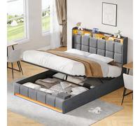 DADEA Letto Imbottito 160×200 con Cassaforte, Letto Matrimoniale Contenitore 160×200 con LED USB, Letti Matrimoniali Imbottiti con TestieraLetto Contenitore Imbottito con Stoccaggio Letti Imbottiti