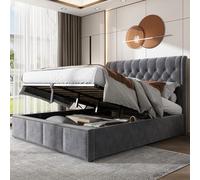 DADEA Letto imbottito 160 x 200 cm con cassaforte, letto imbottito 160 x 200 cm con ripostiglio, letti per adulti con testiera doppia, imbottita, telaio Delit doppio, con rete letto 2 piazza, senza