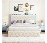 DADEA Letto Matrimoniale Contenitore 140x200 con LED e USB, Letto Imbottito 140x200 con Contenitore, Letti Matrimoniali Imbottiti con Cassaforte LettoContenitore con Testiera, Nessun Materasso