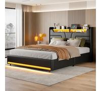 DADEA Letto Matrimoniale Contenitore 140x200 con LED e USB, Letto Imbottito 140x200 con Contenitore, Letti Matrimoniali Imbottiti con Cassaforte LettoContenitore con Testiera, Nessun Materasso