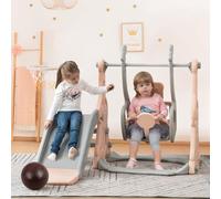 DADEA Scivolo 4 in 1 per Bambini con Canestro, Scivolo e Altalena per Bambini da Esterno Rosa, Altalena e scivolo per bambini da Casa, 140×118×82cm, Adatto per uso interno, esterno e giardino