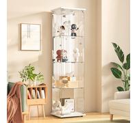 DADEA Vetrina in vetro a specchio, vetrina a 4 ripiani, 42,5 × 36,5 × 164 cm, 1 anta Curio Armadietto con luce e serratura, mobiletto in vetro da pavimento per casa e ufficio