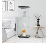 DADEA Vetrina in vetro da 125,2 cm, 3 ripiani, vetrina a 1 anta con serratura, armadietto in vetro da pavimento per camera da letto, soggiorno, ufficio (nero)
