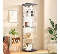 DADEA Vetrine in Vetro a Specchio, Vetrina Vetro a Colonna, 42,5 × 36,5 × 164 cm, Vetrinetta Espositiva a Colonna vetrina Soggiorno con LED Vetrinette Espositive in VETRO vetrinetta di vetro