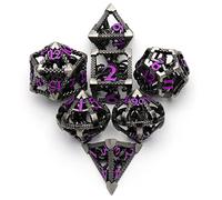 Dadi D&D HNCCESG - Set Metallo Cthulhu Con Scatola, Poliedrici Vuoti Polpo 3D per Dungeons and Dragons - D4/D6/D8/D10(0-9 e 00-90)/D12/D20 Facce (Viola Numero)