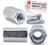 Dadi di giunzione M 8 x 24 mm DIN 6334, dado di collegamento lungo esagonale in acciaio zincato classe 5, manicotti per barre filettate, bulloni e dadi, confezione da 10 Pezzi, Lun Fix