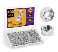 Dadi esagonali M3, set di 300 pezzi metrici in acciaio inox 304, M3 - 0,5 mm, per bulloni per mobili, auto, industria e costruzione, filettatura completa
