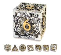 Dadi in metallo a forma di drago cavo, unici Dungeons and Dragons, set di dadi poliedrici per D&D, TRPG, MTG, Pathfinder, tavolo da gioco D4 D6 D8 D10 D% D12 D20 (argento)