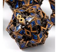 Dadi in metallo per DND, serie Spire Sanctum, set di dadi poliedrici per D&D, giochi di ruolo e altro ancora, rotoli bilanciati, bellissimo set da 7 pezzi per dungeons and dragon (oro antico blu