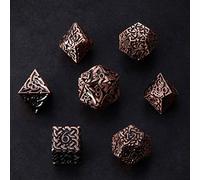 Dadi in metallo poliedrico senza fine in bronzo, 7 pezzi, set di dadi celtico con nodi extra pesanti e grandi, per dungeon e draghi chiamata di Cthulhu Pathfinder da tavolo RPG dadi artificer cacciatore di sangue dadi.