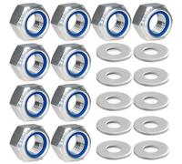 Dadi M10, DIN985, 20 pezzi, standard A2 V2A, set di dadi autobloccanti con 10 dadi M10 in acciaio inox e 10 rondelle M10 in acciaio inox, dadi esagonali