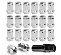 Dadi per ruota M12 x 1,5, 20 pezzi Grandi dadi a cupola con stelo avvitato chiusi, conici, con cappuccio cromato per la maggior parte delle Ford Fiesta Focus Fusion (Argento)
