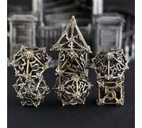 Dadi Set D&D Metallo 7 pezzi D4 D6 D8 D10 D12 D20 D% Fiore Bronzo Cavo Poliedrici Dadi per Dungeons and Dragons Pathfinder Warhammer Giochi da Tavolo RPG MTG Giochi