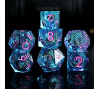 Dadi Set Liquid Core DND 7 pezzi, Sabbie Mobili Poliedrici in Resina con Bordi Affilati per Dungeons and Dragons, RPG fatto a mano D&D per Giochi Ruolo