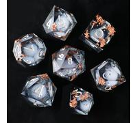 Dadi Set Liquid Core DND 7 pezzi, Sabbie Mobili Poliedrici in Resina con Bordi Affilati per Dungeons and Dragons, Dadi RPG D20 D12 D10 D8 D6 D4 fatto a mano, D&D Dadi per Giochi Ruolo