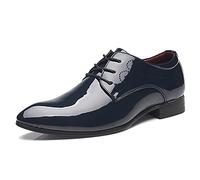 DADIJIER Dress Oxford for Men Lace Up Derby Shoes Pointed Toe PU Leather Block Heel Rubber Sole Anti-Slip Slip Resistant Party Scarpe da Cerimonia (Color : Blu, Dimensione : 37 EU)