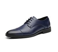 DADIJIER Formal Shoes for Men Lace Up cap Toe Black Burnished Toe PU Leather Low Top Block Heel Rubber Sole Prom Scarpe da Cerimonia (Color : Blu, Dimensione : 48 EU)