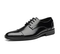 DADIJIER Formal Shoes for Men Lace Up cap Toe Black Burnished Toe PU Leather Low Top Block Heel Rubber Sole Prom Scarpe da Cerimonia (Color : Nero, Dimensione : 48 EU)