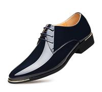 DADIJIER Oxford Dress Shoes for Men Lace Up Derby Shoes Round Toe Faux Leather Block Heel Rubber Sole Resistant Non Slip Low Top Prom Scarpe da Cerimonia (Color : Blu, Dimensione : 46 EU)