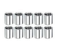 Dado di accoppiamento rotondo, filettatura femmina M10x1 mm, manicotto rotondo filettato da 15 mm, perno di collegamento, barra, tubo, dado, elemento di fissaggio, argento, confezione da 10