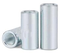 Dado di accoppiamento rotondo lungo in acciaio al carbonio | Argento, M6-M12: collega alberi filettati, fissa le parti(5 Pcs,M12 x 16 x 40 mm)