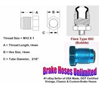 Dado Tubo Maschio - M12 x 1, Flaring a Bolla, Linea 3/16"
