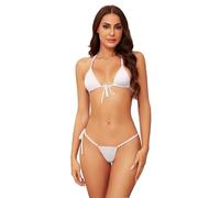 Dadress Micro Bikini Set Extreme Sexy Halter Costume da Bagno Cravatta Laterale G-String Cheeky Tanga Costumi da Bagno 2 Pz Mini Bikini per Le Donne, Bianco, Taglia Unica