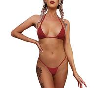 Dadress - Set di Mini Bikini con Perizoma, Costume da Bagno Sexy, con Micro Reggiseno, Lingerie da Donna, Rosso, Taglia Unica