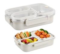 Daelesr Porta Pranzo Ermetico 1000ml, Bento Lunch Box Acciaio Inox, Scatole Lunch Box con 3 Scomparti, Contenitore Schiscetta Pranzo per Adulti Bambini Ufficio Campus, Microonde (Beige)