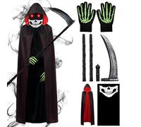 DaengGeGe Costume Morte, Costume da Mietitore per Adulto,150 cm Costume Morte per Halloween con Falce, Maschera, Guanti, Costume Halloween Morte per Cosplay