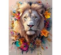 DAERLE Dipingi con i Numeri per Adulti, Leone floreale, Kit di Pittura acrilica Fai-da-Te per Adulti Principianti Facile su Tela, Decora la casa 40x50cm Senza Cornice, Leone colorato