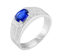 Daesar Anelli In Oro Bianco 18K, Anello di Fidanzamento Uomo Largo Fila Brillante con Zaffiro Blu Sintetico Ovale da 1ct e Diamante Sintetico da 0.36ct Anelli Oro Bianco Misura 13