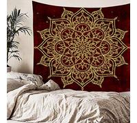 Daesar Arazzo Copridivano, Arazzo con Mandala in Oro Rosso Rosso Oro Teli Coprilettino Mare 150x170CM Telo Copridivano Poliestere