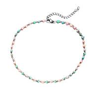 Daesar Cavigliera Donna Acciaio Inox, Cavigliere Estive Catena di Perline Colorato A Strato Singolo Argento, 30 CM