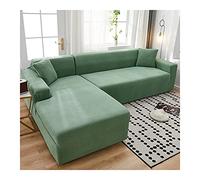 Daesar Copridivano Elasticizzato Tre Posti Con Penisola A Destra, Copridivano Elasticizzato Con Penisola Fantasia Scacchi Tinta Unita Copridivano Verde (Poliestere 3 Posti)