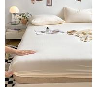 Daesar Copriletto con Angoli Matrimoniale 180 x 200 cm, Lenzuola Matrimoniale Fibra di bambù Tinta Unita Lenzuola Traspirante, Morbido, Lavabile in Lavatrice, Beige Bianco