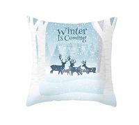 Daesar Cuscini Federe Natale, Fodere Cuscini Divano Eleganti Bianco Blu Federa Singola Cuscino Divano Modello di Cervi di Neve Invernale Federe 50x50CM Poliestere, 1 Pezzo