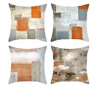 Daesar Federa Copricuscino Divano, Federa per Cuscino Quadrato Arancione Grigio Bianco Federa Cuscino 50x50 Divano 4 Pezzi Reticolo Geometrico, Federa Poliestere
