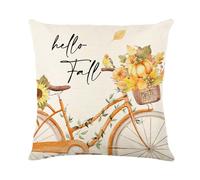 Daesar Federa Cuscini 45x45 1 Pezzo, Fodere Decorative Cuscini Divano Natale Zucca e Bicicletta Tema Autunnale Lino Copricuscini Fodere Cuscino per Camera da Letto Casa, Beige Arancione